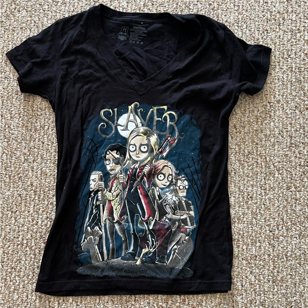 teeVillain Buffy the Vampire Slayer V Neck Black Tee Shirt